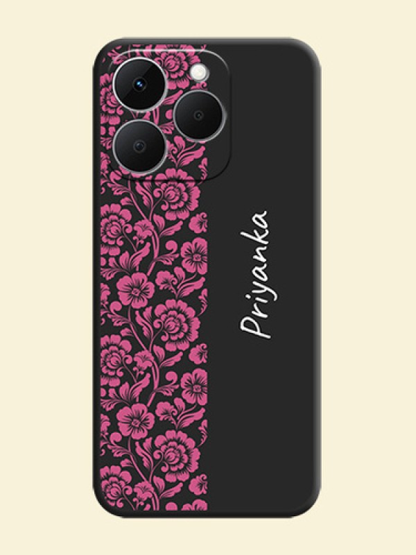 Pink Floral Pattern Design With Custom Text On Space Black Custom Soft Matte Mobile Back Cover - Realme 15T 5G