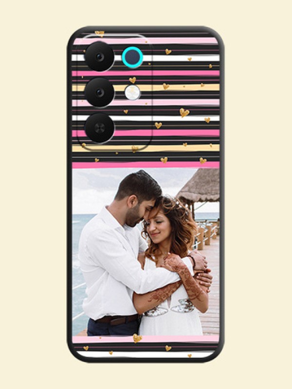 Multicolor Lines and Golden Love Symbols Design on Photo On Space Black Custom Soft Matte Mobile Back Cover - Realme 15X 5G