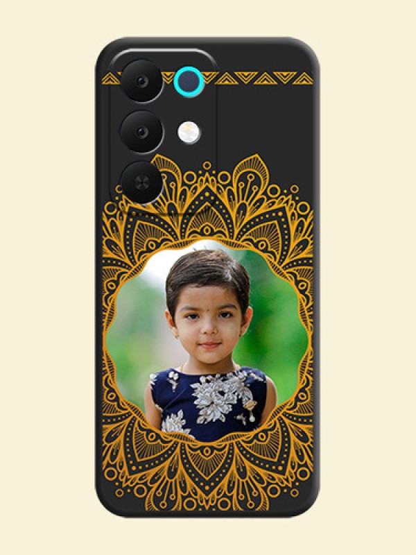 Round Image with Floral Design On Space Black Custom Soft Matte Mobile Back Cover - Realme 15X 5G