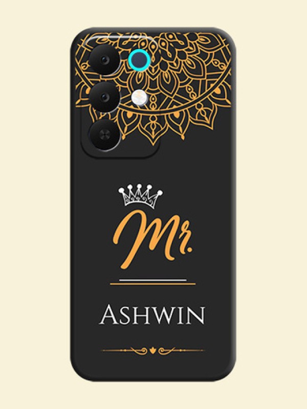 Mr Name with Floral Design On Space Black Custom Soft Matte Mobile Back Cover - Realme 15X 5G