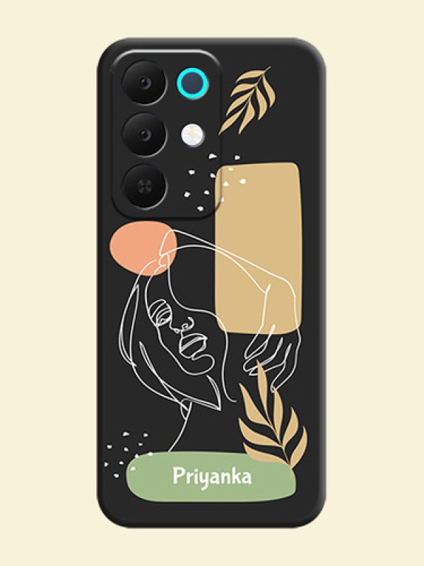 Custom Text With Line Art Of Women & Leaves Design On Space Black Custom Soft Matte Mobile Back Cover - Realme 15X 5G