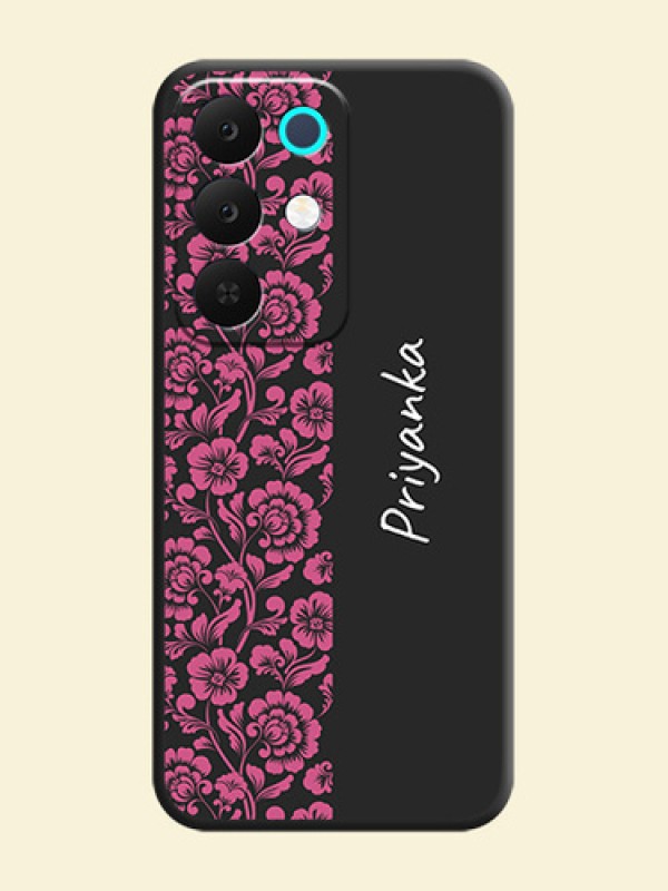 Pink Floral Pattern Design With Custom Text On Space Black Custom Soft Matte Mobile Back Cover - Realme 15X 5G