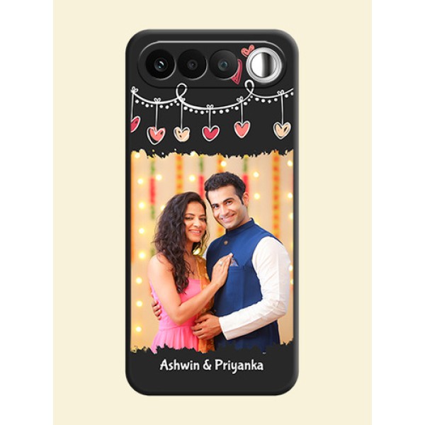 Pink Love Hangings with Name On Space Black Custom Soft Matte Mobile Back Cover - Realme 16 5G Pink Love Hangings with Name On Space Black Custom Soft Matte Mobile Back Cover - Realme 16 5G