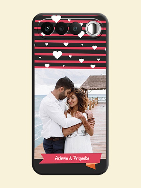 White Color Love Symbols with Pink Lines Pattern On Space Black Custom Soft Matte Mobile Back Cover - Realme 16 5G