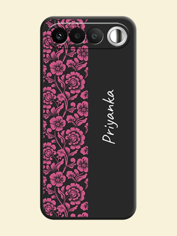 Pink Floral Pattern Design With Custom Text On Space Black Custom Soft Matte Mobile Back Cover - Realme 16 5G