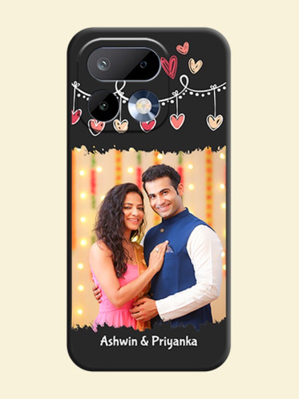 Pink Love Hangings with Name On Space Black Custom Soft Matte Mobile Back Cover - Realme 16 Pro 5G