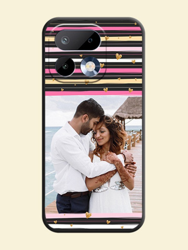 Multicolor Lines and Golden Love Symbols Design on Photo On Space Black Custom Soft Matte Mobile Back Cover - Realme 16 Pro 5G