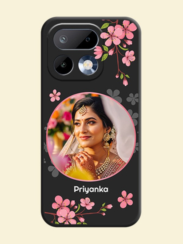 Round Image with Pink Color Floral Design on Photo On Space Black Custom Soft Matte Mobile Back Cover - Realme 16 Pro 5G