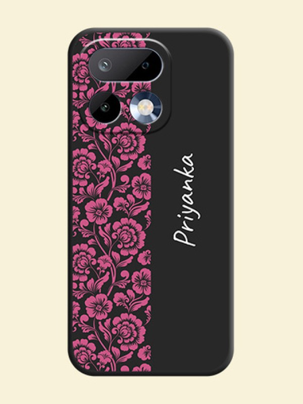 Pink Floral Pattern Design With Custom Text On Space Black Custom Soft Matte Mobile Back Cover - Realme 16 Pro 5G