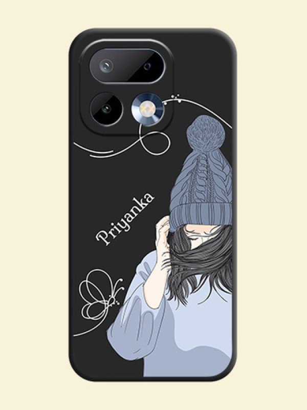 Girl With Blue Winter Outfiit Custom Text Design On Space Black Custom Soft Matte Mobile Back Cover - Realme 16 Pro 5G