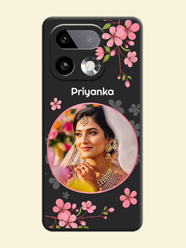 Round Image with Pink Color Floral Design on Photo On Space Black Custom Soft Matte Mobile Back Cover - Realme 16 Pro Plus 5G