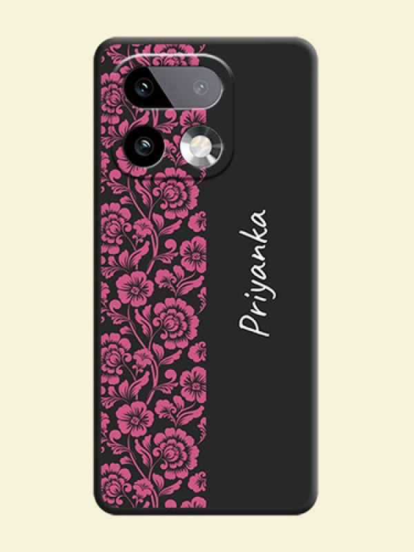 Pink Floral Pattern Design With Custom Text On Space Black Custom Soft Matte Mobile Back Cover - Realme 16 Pro Plus 5G