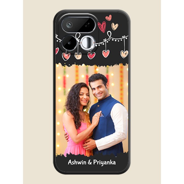 Pink Love Hangings with Name On Space Black Custom Soft Matte Mobile Back Cover - Realme 16T 5G Pink Love Hangings with Name On Space Black Custom Soft Matte Mobile Back Cover - Realme 16T 5G