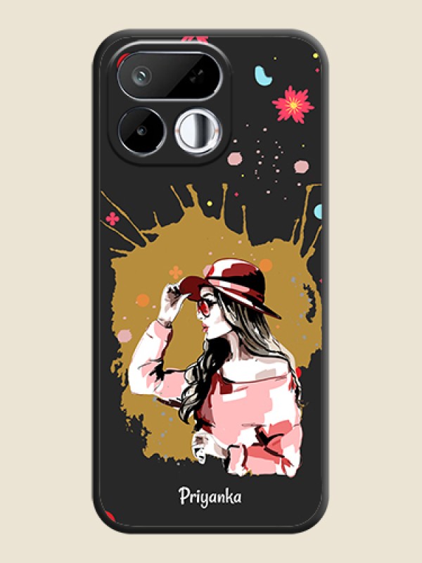 Mordern Lady With Color Splash Background With Custom Text On Space Black Custom Soft Matte Mobile Back Cover - Realme 16T 5G