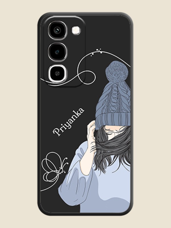 Girl With Blue Winter Outfiit Custom Text Design On Space Black Custom Soft Matte Mobile Back Cover - Realme 16x 5G