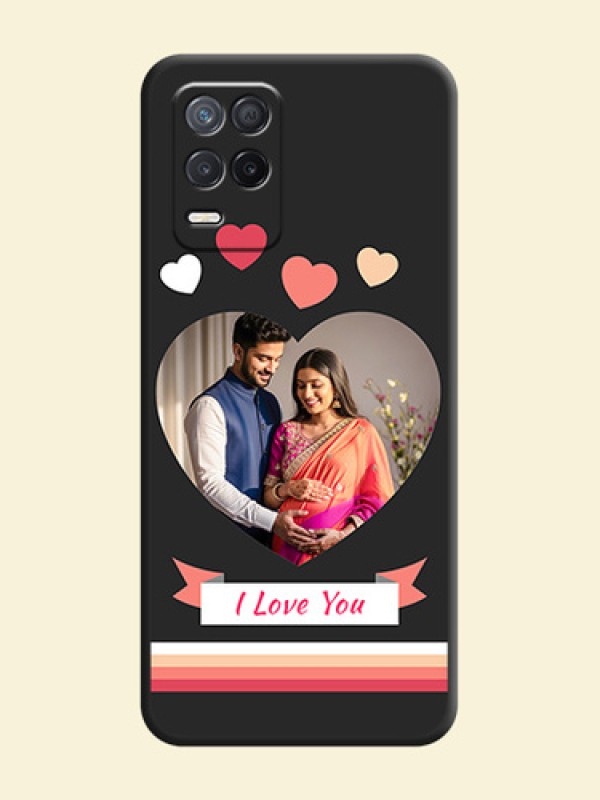 Love Shaped Photo with Colorful Stripes on Personalised Space Black Soft Matte Cases - Realme 8 5G