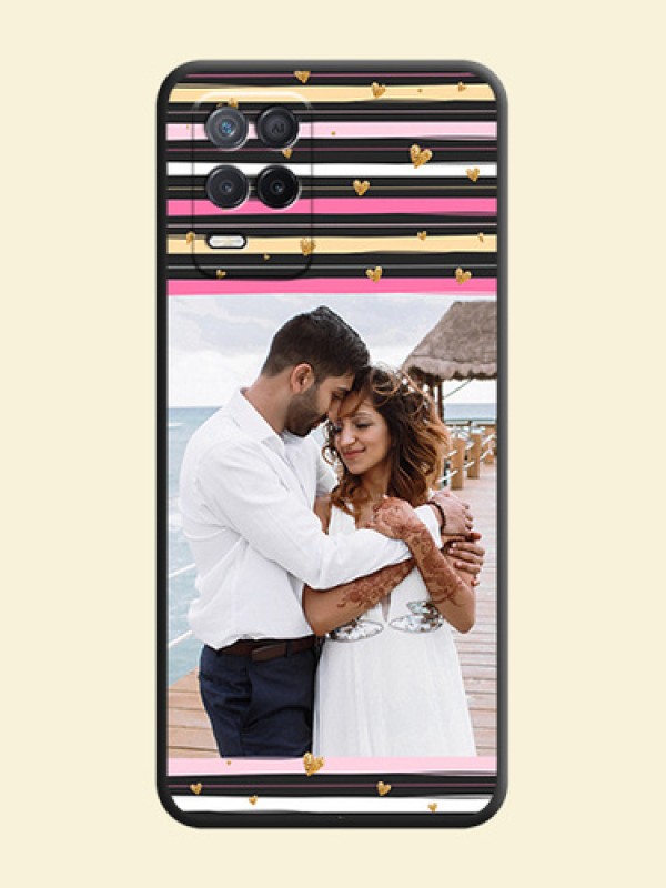 Multicolor Lines and Golden Love Symbols Design on Photo on Space Black Soft Matte Mobile Cover - Realme 8 5G