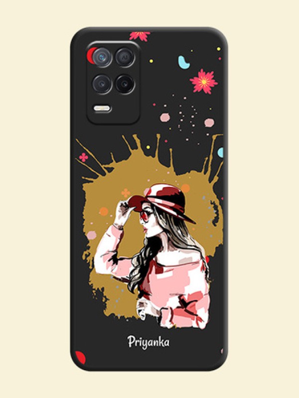 Mordern Lady With Color Splash Background With Custom Text On Space Black Personalized Soft Matte Phone Covers -Realme 8 5G