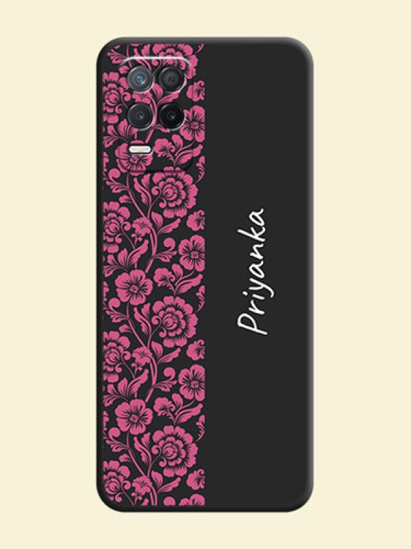 Pink Floral Pattern Design With Custom Text On Space Black Personalized Soft Matte Phone Covers -Realme 8 5G