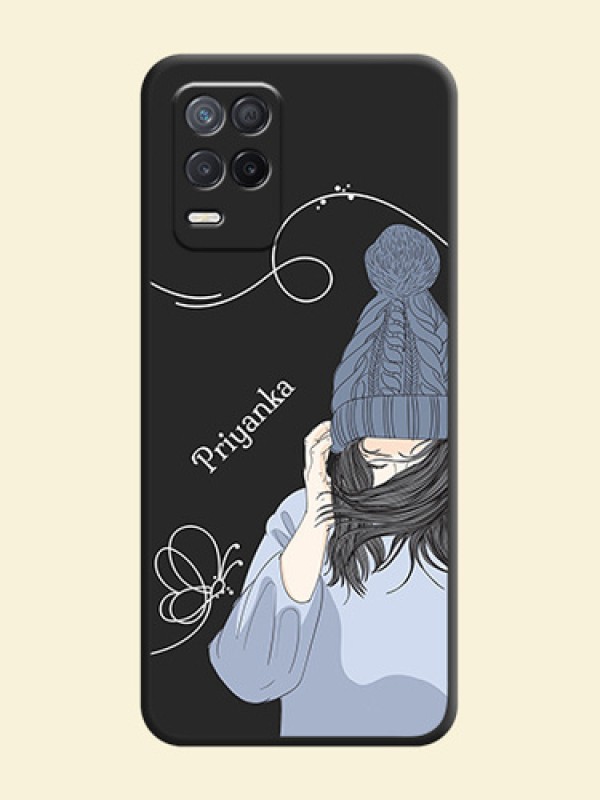 Girl With Blue Winter Outfiit Custom Text Design On Space Black Personalized Soft Matte Phone Covers -Realme 8 5G