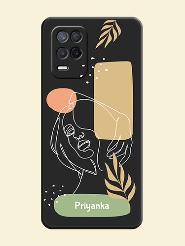 Custom Text With Line Art Of Women & Leaves Design On Space Black Personalized Soft Matte Phone Covers -Realme 8S 5G