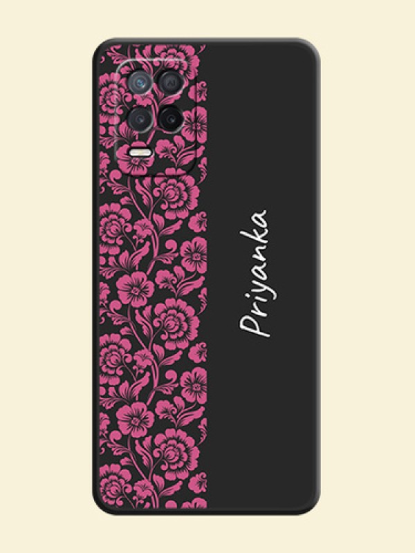 Pink Floral Pattern Design With Custom Text On Space Black Personalized Soft Matte Phone Covers -Realme 8S 5G