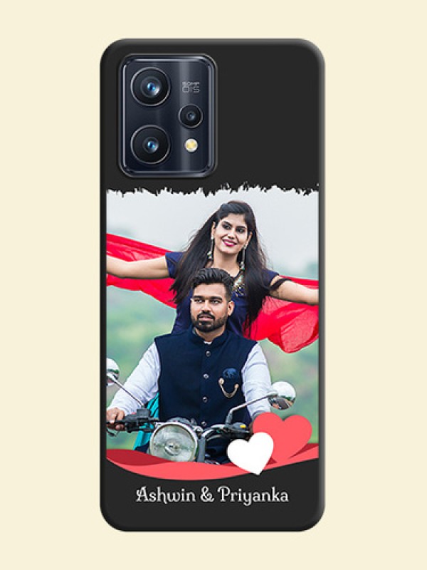Pin Color Love Shaped Ribbon Design with Text on Space Black Custom Soft Matte Phone Back Cover - Realme 9 4G