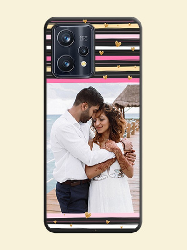 Multicolor Lines and Golden Love Symbols Design on Photo on Space Black Soft Matte Mobile Cover - Realme 9 4G