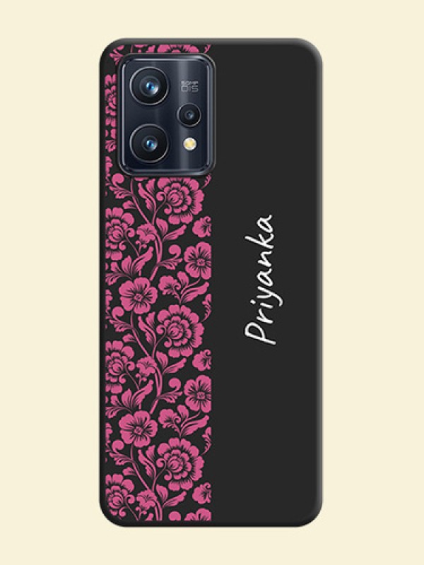 Pink Floral Pattern Design With Custom Text On Space Black Personalized Soft Matte Phone Covers -Realme 9 4G