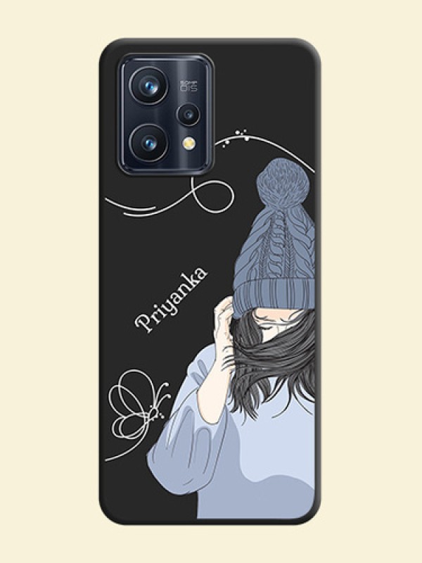 Girl With Blue Winter Outfiit Custom Text Design On Space Black Personalized Soft Matte Phone Covers -Realme 9 4G