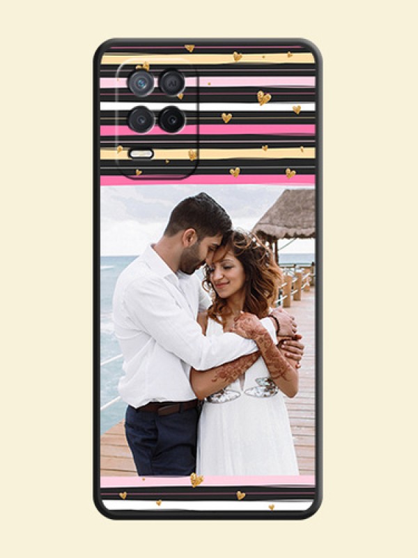 Multicolor Lines and Golden Love Symbols Design on Photo on Space Black Soft Matte Mobile Cover - Realme 9 5G
