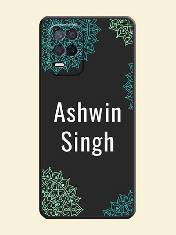 Your Name with Floral Design on Space Black Custom Soft Matte Back Cover - Realme 9 5G