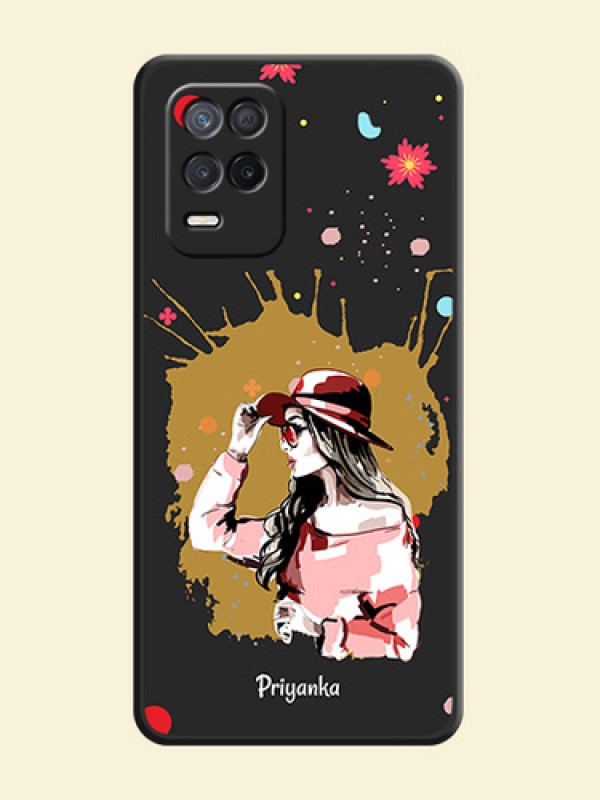 Mordern Lady With Color Splash Background With Custom Text On Space Black Personalized Soft Matte Phone Covers -Realme 9 5G