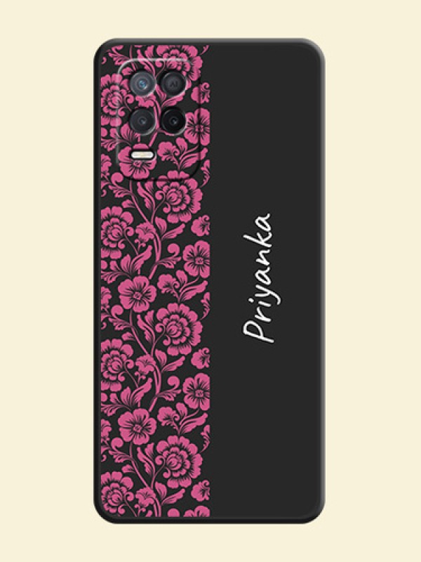Pink Floral Pattern Design With Custom Text On Space Black Personalized Soft Matte Phone Covers -Realme 9 5G