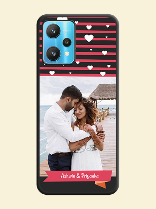 White Color Love Symbols with Pink Lines Pattern on Space Black Custom Soft Matte Phone Cases - Realme 9 Pro 5G