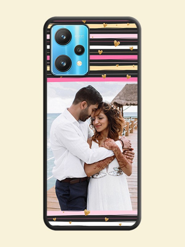 Multicolor Lines and Golden Love Symbols Design on Photo on Space Black Soft Matte Mobile Cover - Realme 9 Pro 5G