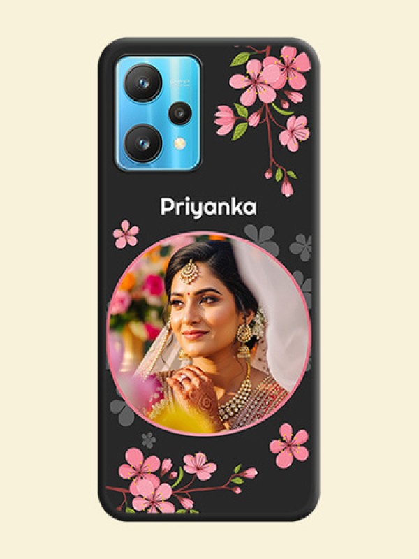 Round Image with Pink Color Floral Design on Photo on Space Black Soft Matte Back Cover - Realme 9 Pro 5G