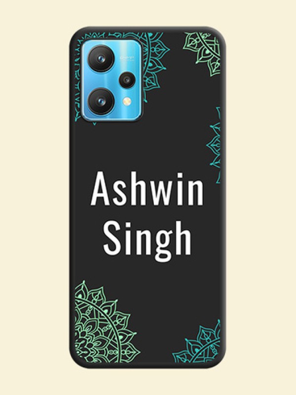 Your Name with Floral Design on Space Black Custom Soft Matte Back Cover - Realme 9 Pro 5G