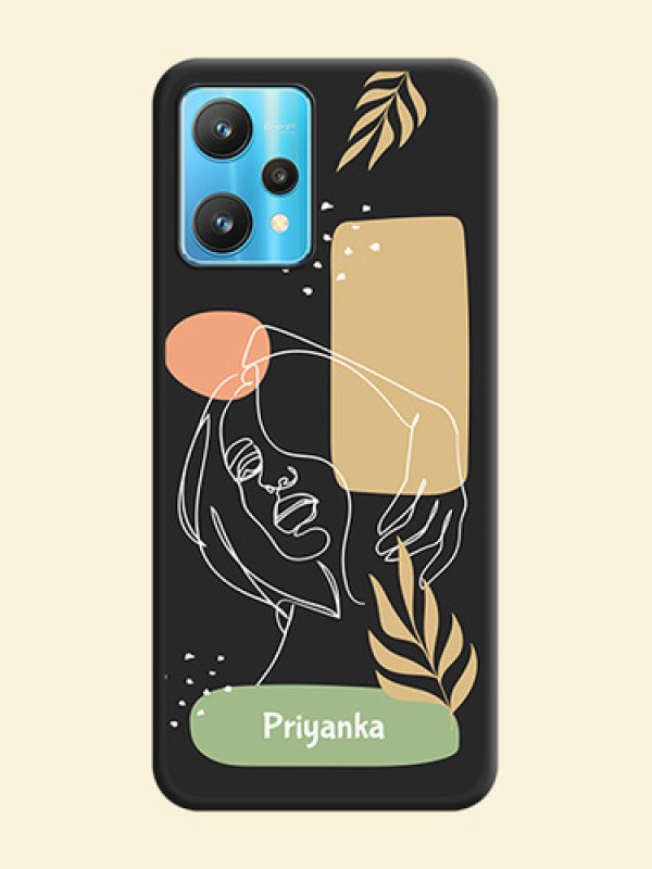 Custom Text With Line Art Of Women & Leaves Design On Space Black Personalized Soft Matte Phone Covers -Realme 9 Pro 5G