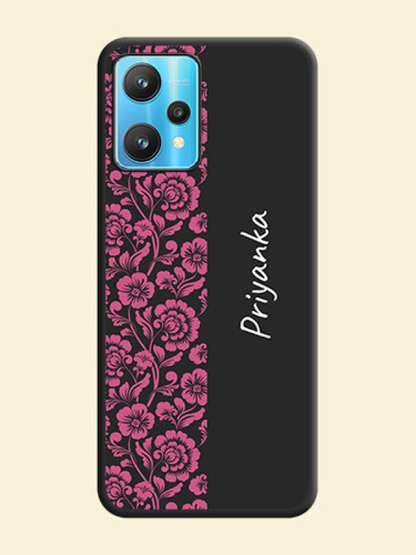 Pink Floral Pattern Design With Custom Text On Space Black Personalized Soft Matte Phone Covers -Realme 9 Pro 5G