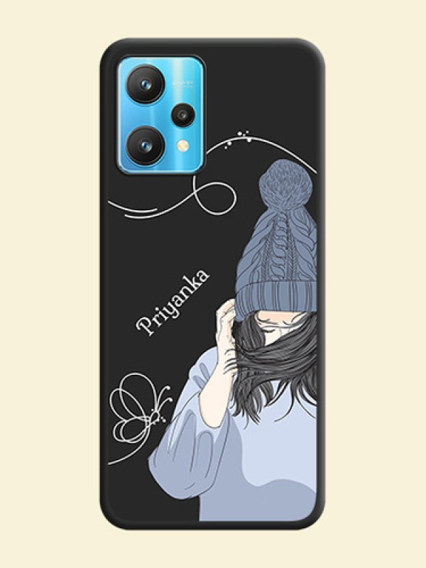 Girl With Blue Winter Outfiit Custom Text Design On Space Black Personalized Soft Matte Phone Covers -Realme 9 Pro 5G