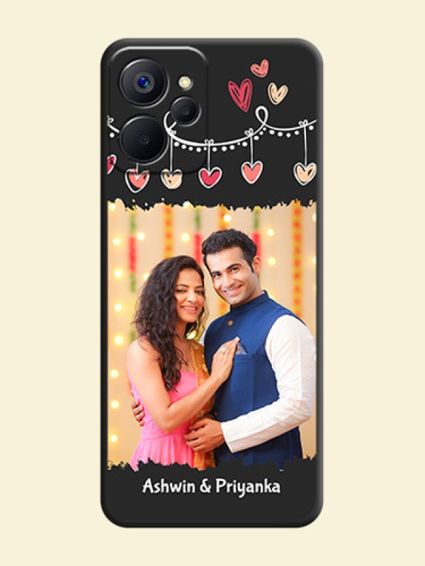Pink Love Hangings with Name on Space Black Custom Soft Matte Phone Cases - Realme 9i 5G