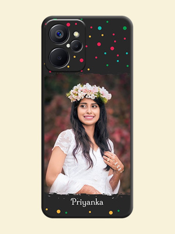 Multicolor Dotted Pattern with Text on Space Black Custom Soft Matte Phone Back Cover - Realme 9i 5G