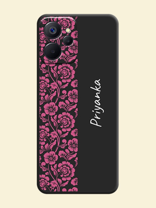 Pink Floral Pattern Design With Custom Text On Space Black Personalized Soft Matte Phone Covers -Realme 9I 5G