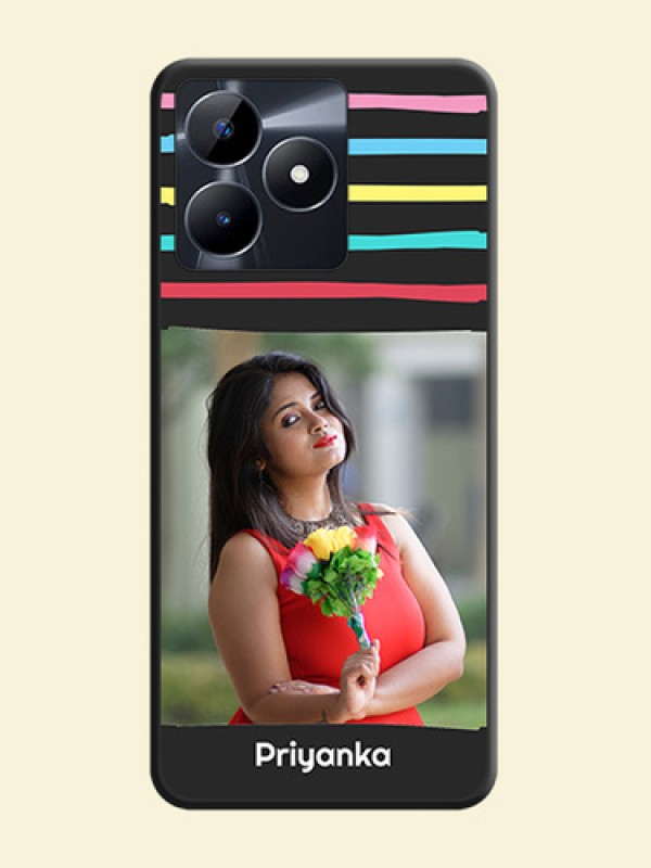 Multicolor Lines with Image on Space Black Personalized Soft Matte Phone Covers - Realme C53