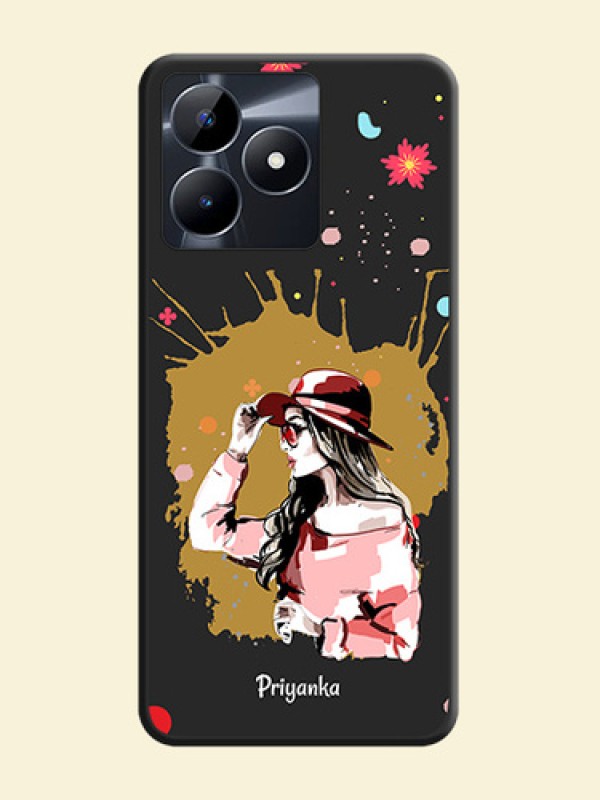 Mordern Lady With Color Splash Background With Custom Text On Space Black Personalized Soft Matte Phone Covers - Realme C53