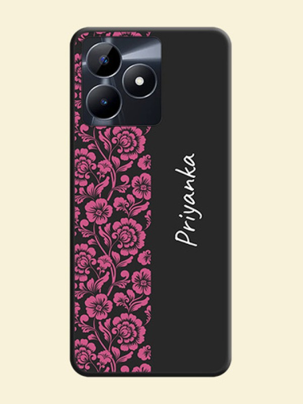 Pink Floral Pattern Design With Custom Text On Space Black Personalized Soft Matte Phone Covers - Realme C53