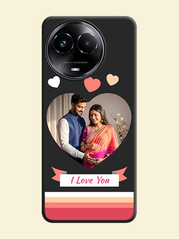 Love Shaped Photo with Colorful Stripes on Personalised Space Black Soft Matte Cases - Realme C67 5G