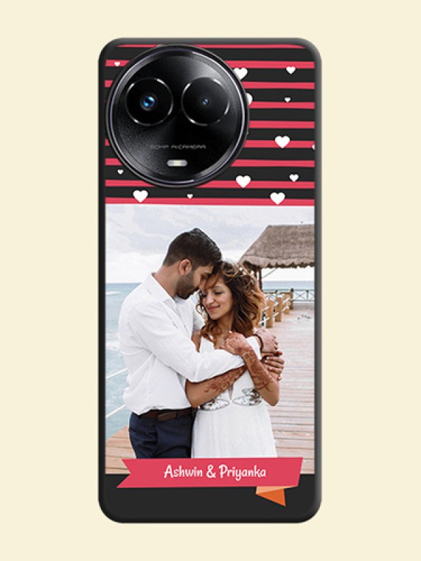 White Color Love Symbols with Pink Lines Pattern on Space Black Custom Soft Matte Phone Cases - Realme C67 5G