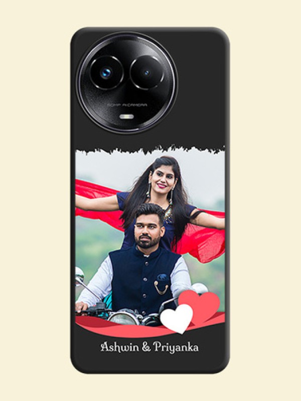 Pink Color Love Shaped Ribbon Design with Text on Space Black Custom Soft Matte Phone Back Cover - Realme C67 5G